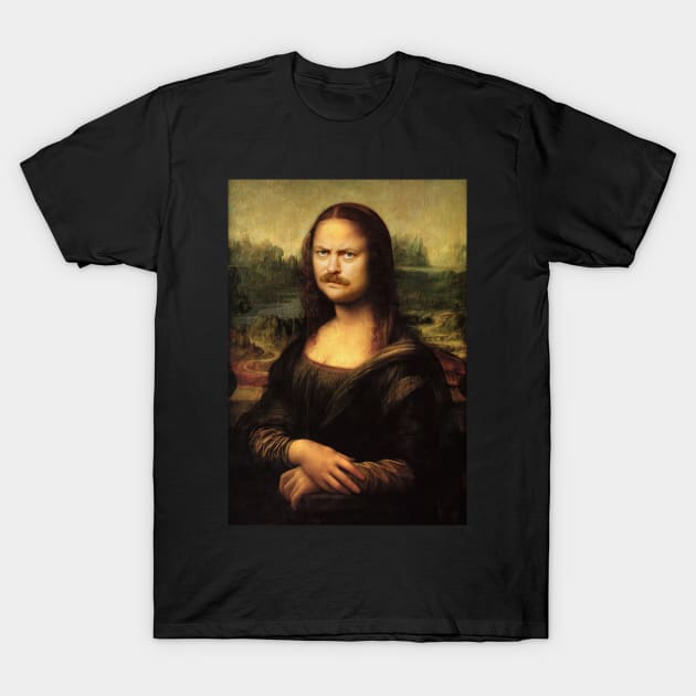 Ron Swanson Mona Lisa T-Shirt by cedricrms